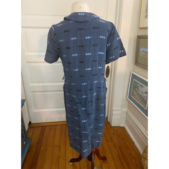 Vintage 50's dress Blue scalloped Midi blue retro rockabilly bohemian L - Picture 9 of 11